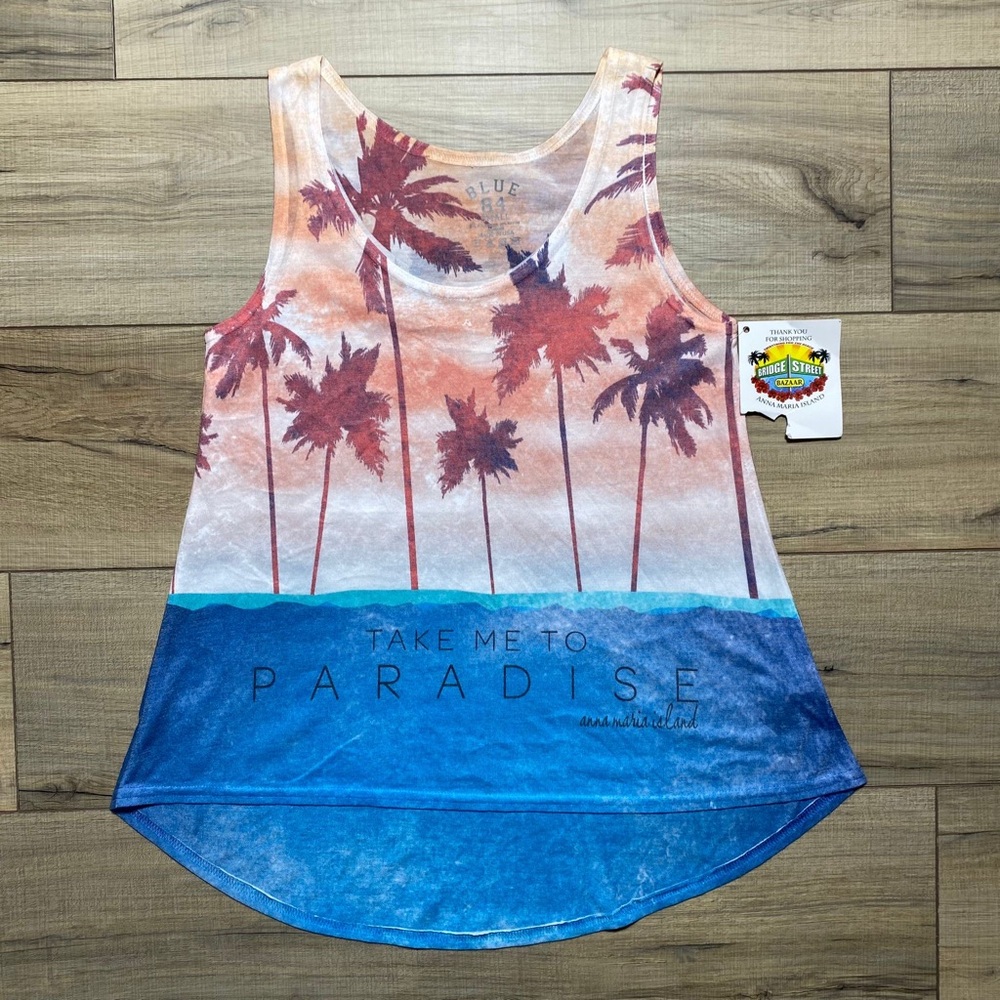 Blue 84 Womens Ana Maria Island Palm Trees Tank Top‎ Size Small High Low Hem